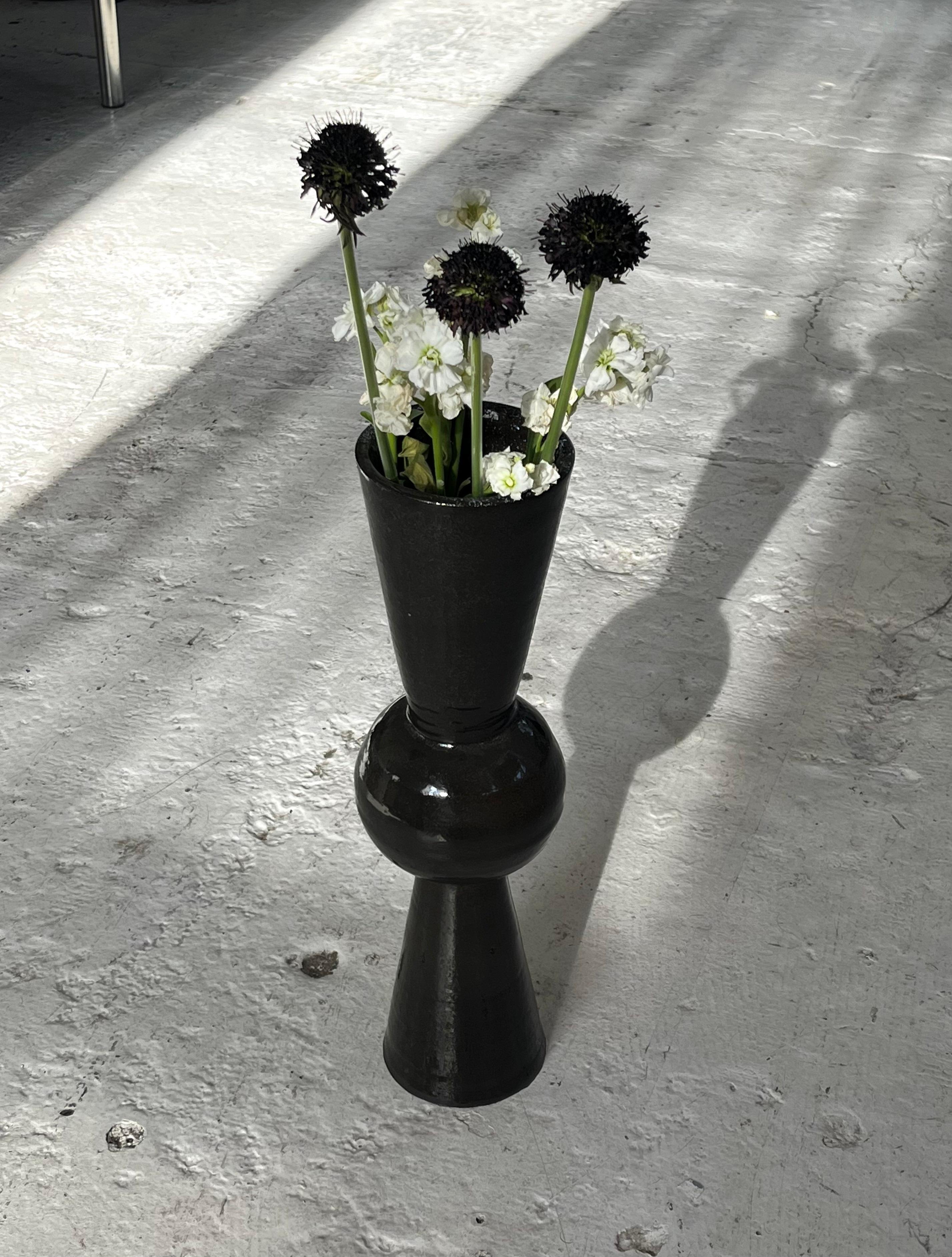 Glazed Black Bonbon Vase by Solem Ceramics For Sale