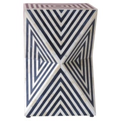 Black Bone Inlay Illusion Effect End Table with Depth Pattern by House of Jaipur