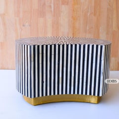 Black Bone Inlay Square Coffee Table with Hammered Brass Legs by House of Jaipur