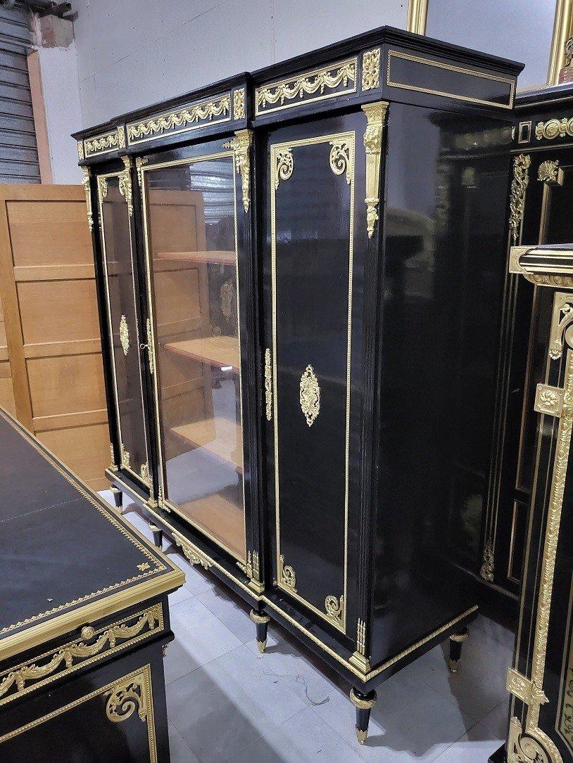Veneer Black Bookcase Vitrine Napoleon III Boule Style, France, 19th Century For Sale