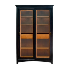Black Bookcase with Sliding Doors