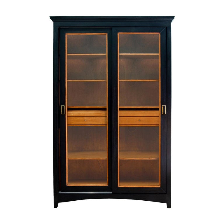 Black Bookcase With Sliding Doors For, Black Bookcase With Cabinet Doors