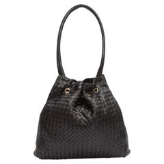 Borsa a spalla nera Bottega Veneta Intrecciato