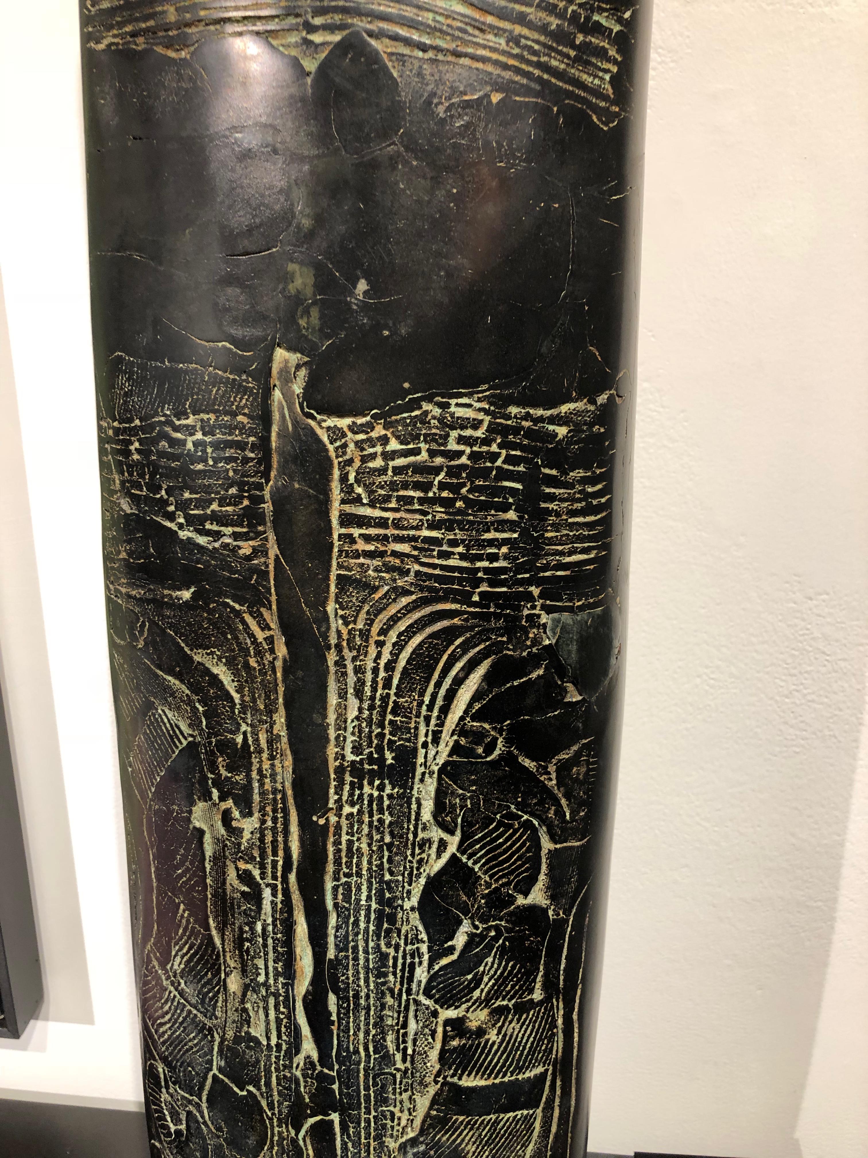 Black Bottle, Unique Handmade Black Ceramic Vessel Obelisk Sculpture 3