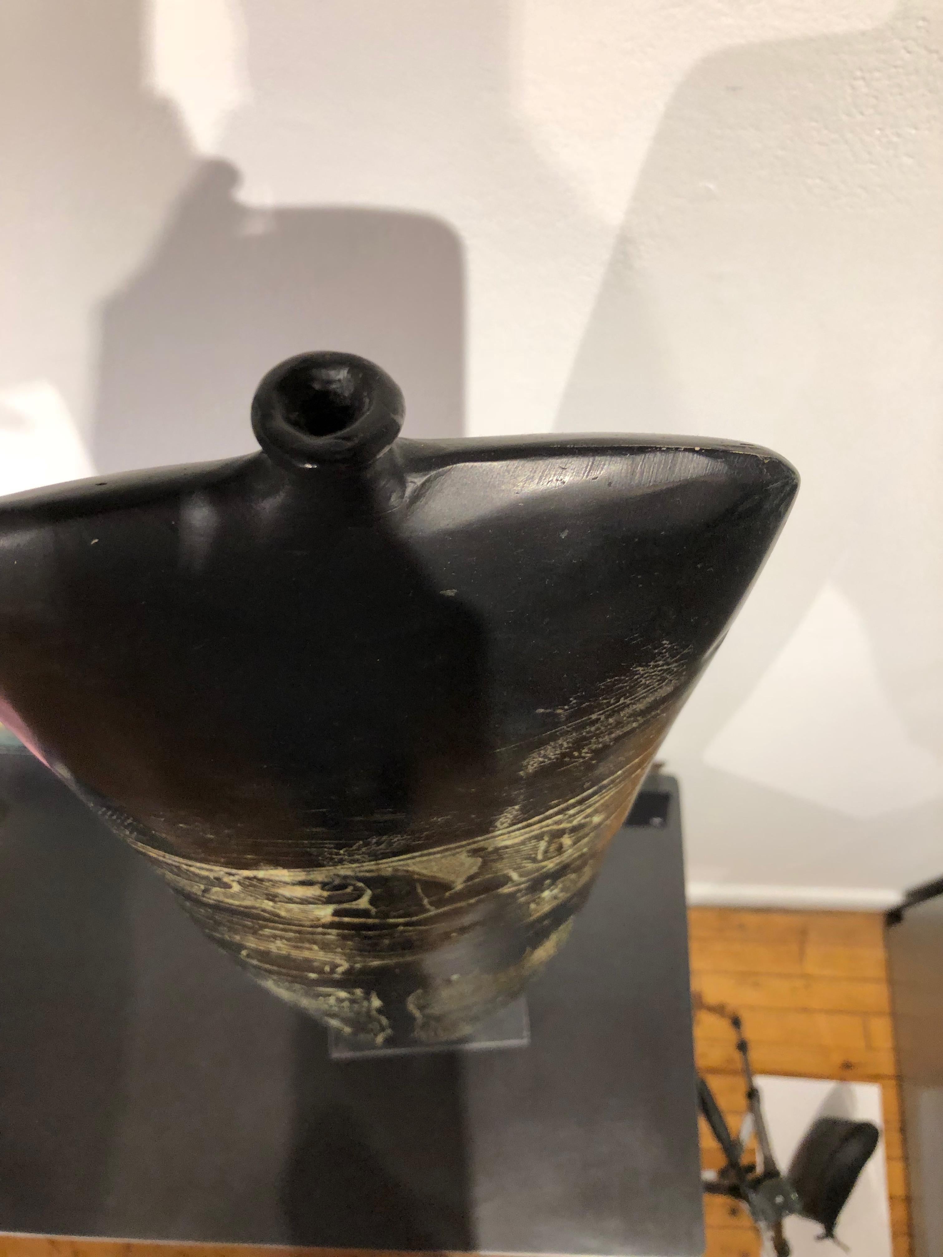 Black Bottle, Unique Handmade Black Ceramic Vessel Obelisk Sculpture 5