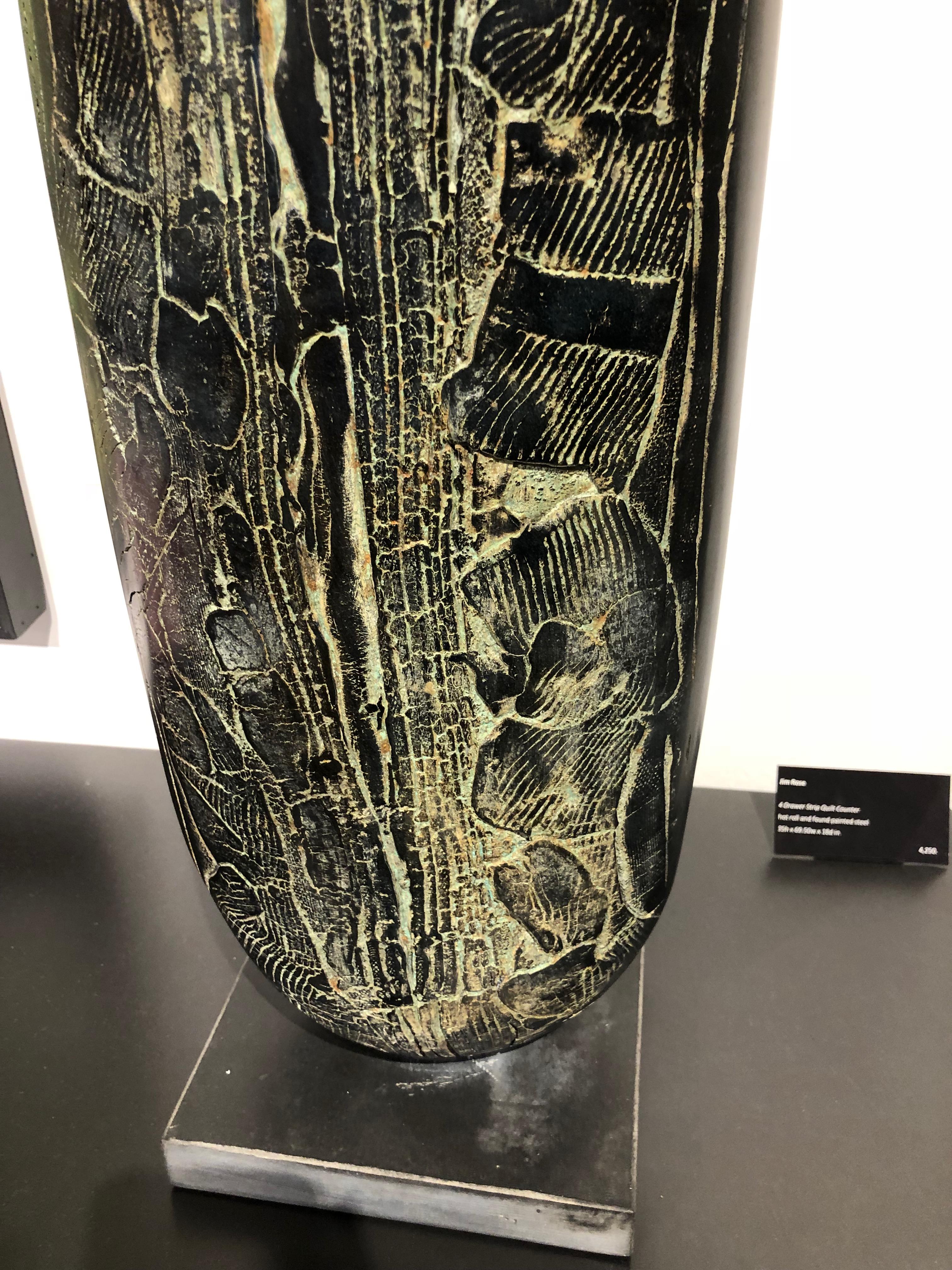American Black Bottle, Unique Handmade Black Ceramic Vessel Obelisk Sculpture