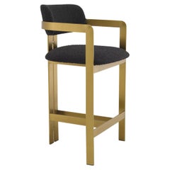 Black Bouclé Fabric and Brass Finishes Counter Bar Stool
