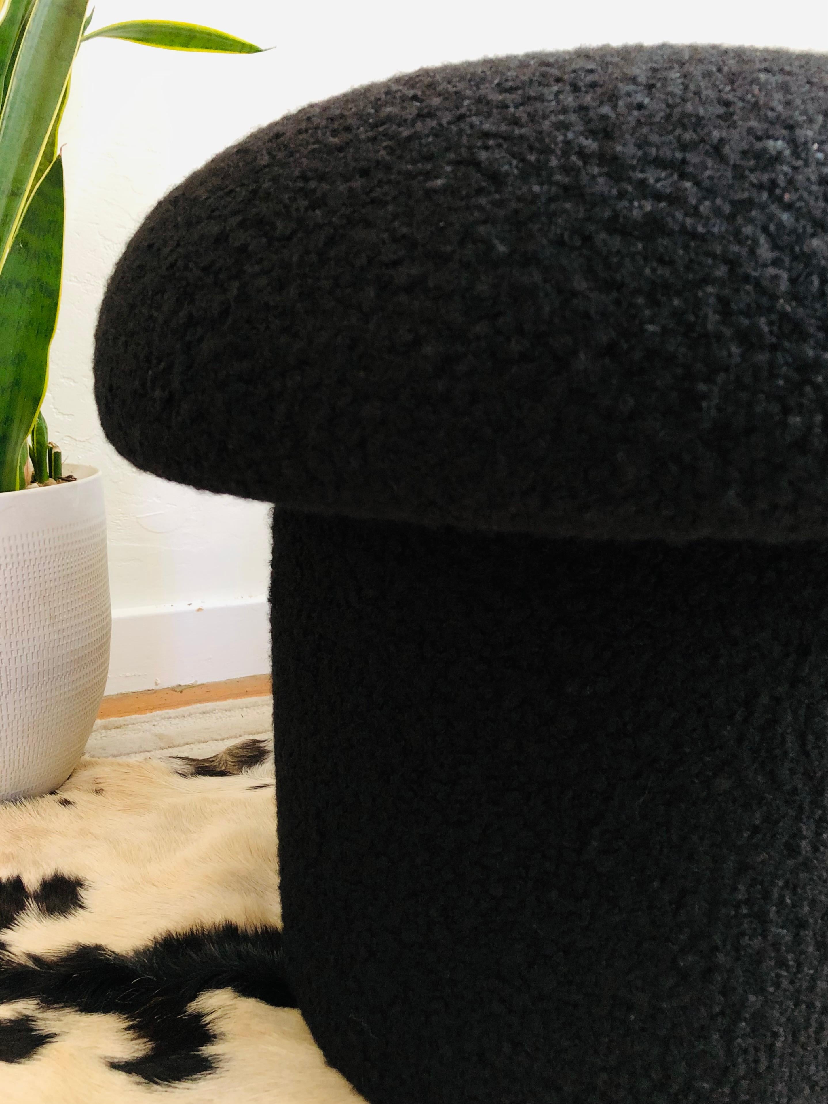 American Mushroom Ottoman in Black Boucle