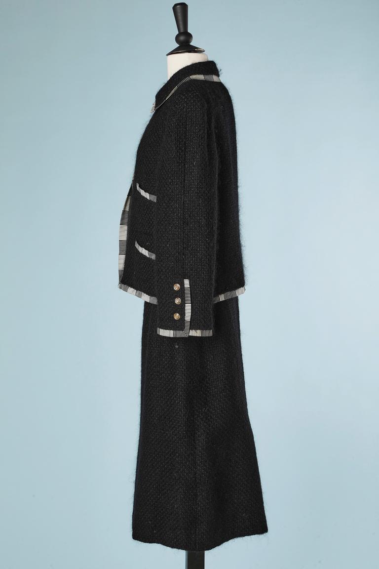 Black bouclette tweed with black&white silk edge skirt -suit Chanel Boutique 3