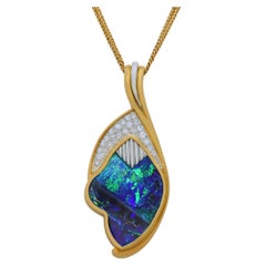 Australian 23.00ct Boulder Opal, Diamond, 18K Gold & Platinum Necklace