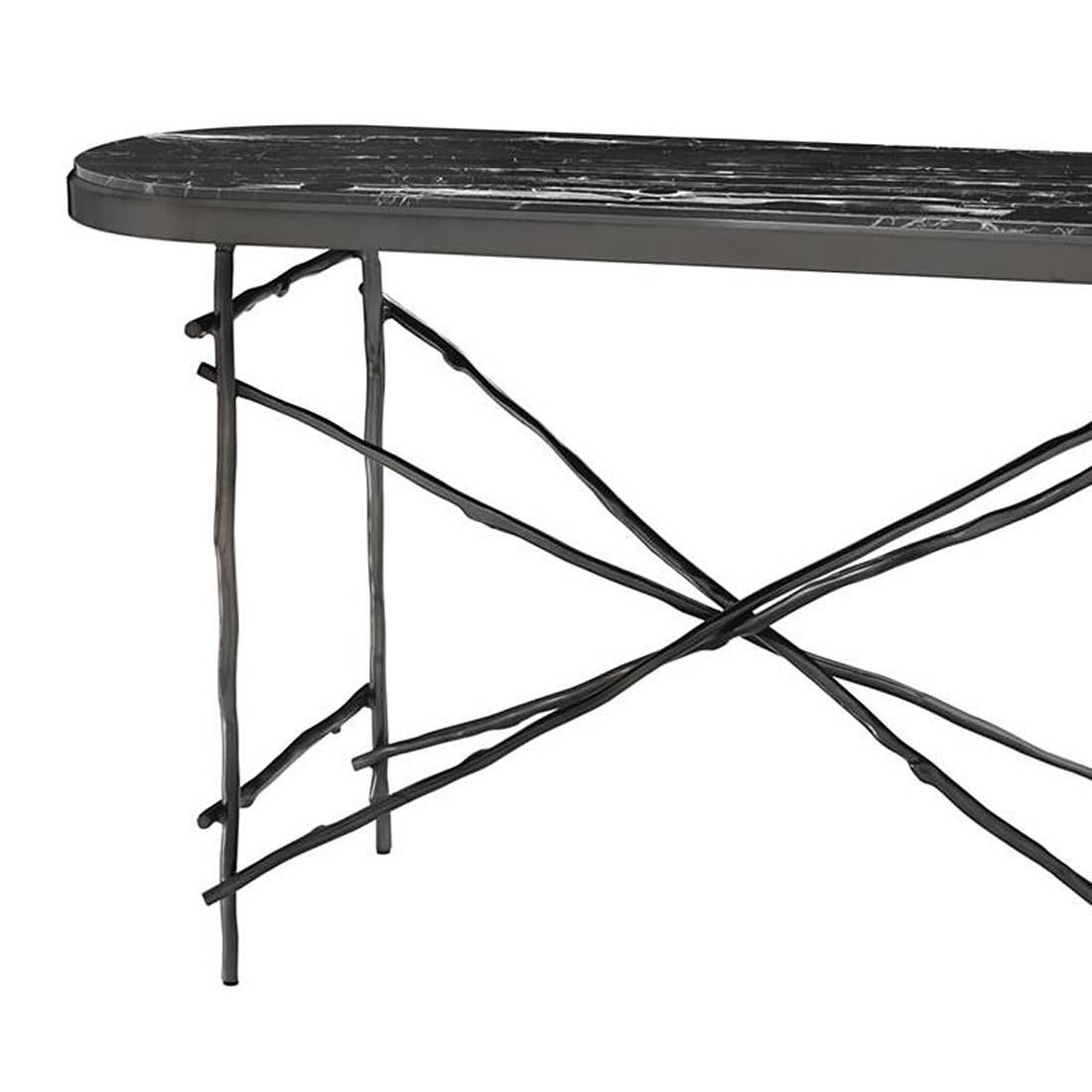 Console table black branches with structure in 
solid bronze. With nero portoro marble top.
Also available in coffee table or side 
Table black branches.
  