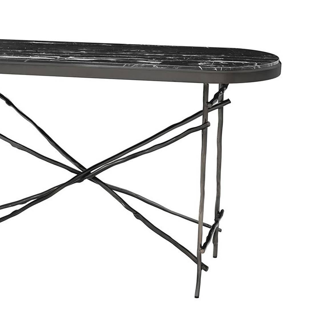 Blackened Black Branches Console Table with Black Marble Top For Sale