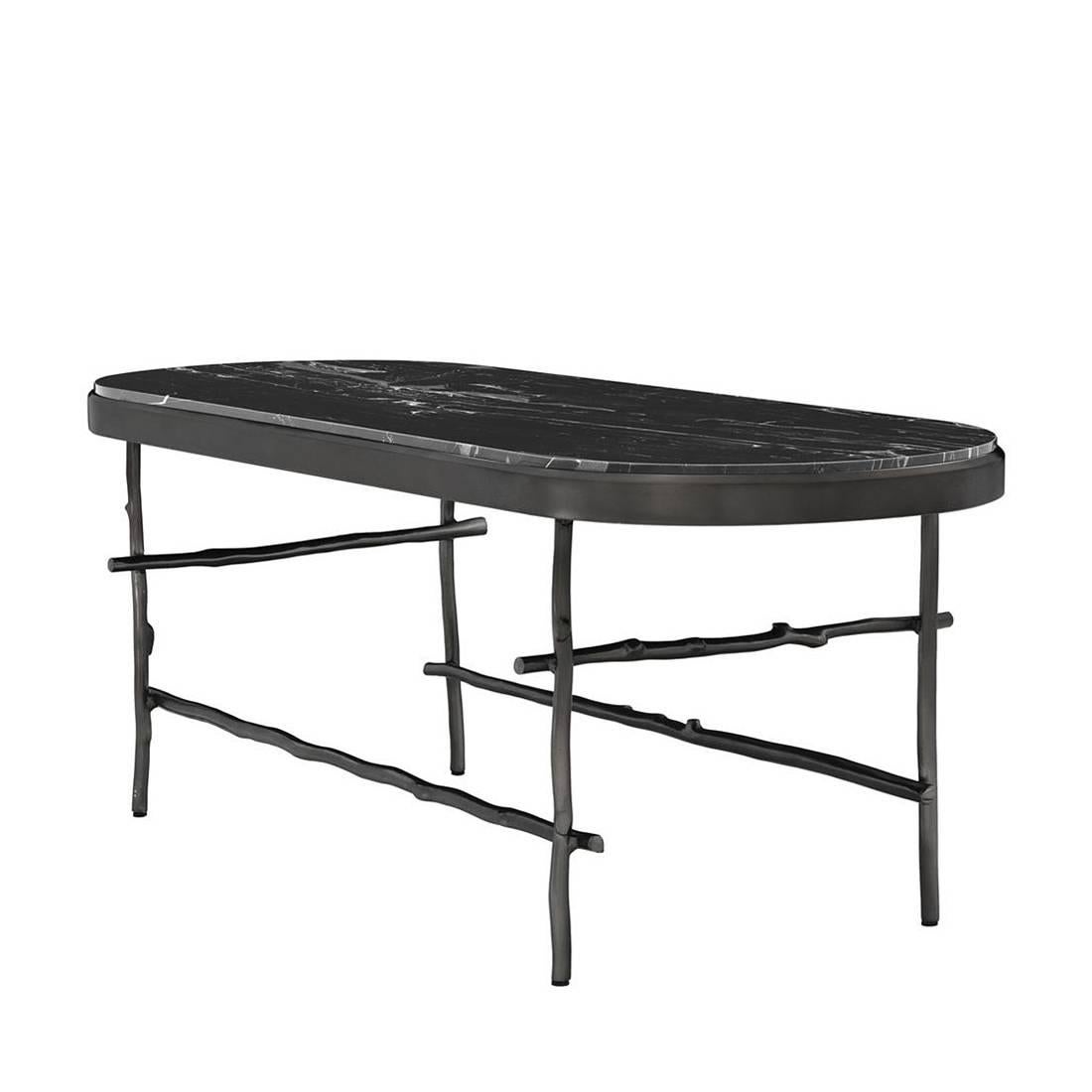 Indonesian Black Branches Long Coffee Table with Black Marble Top For Sale