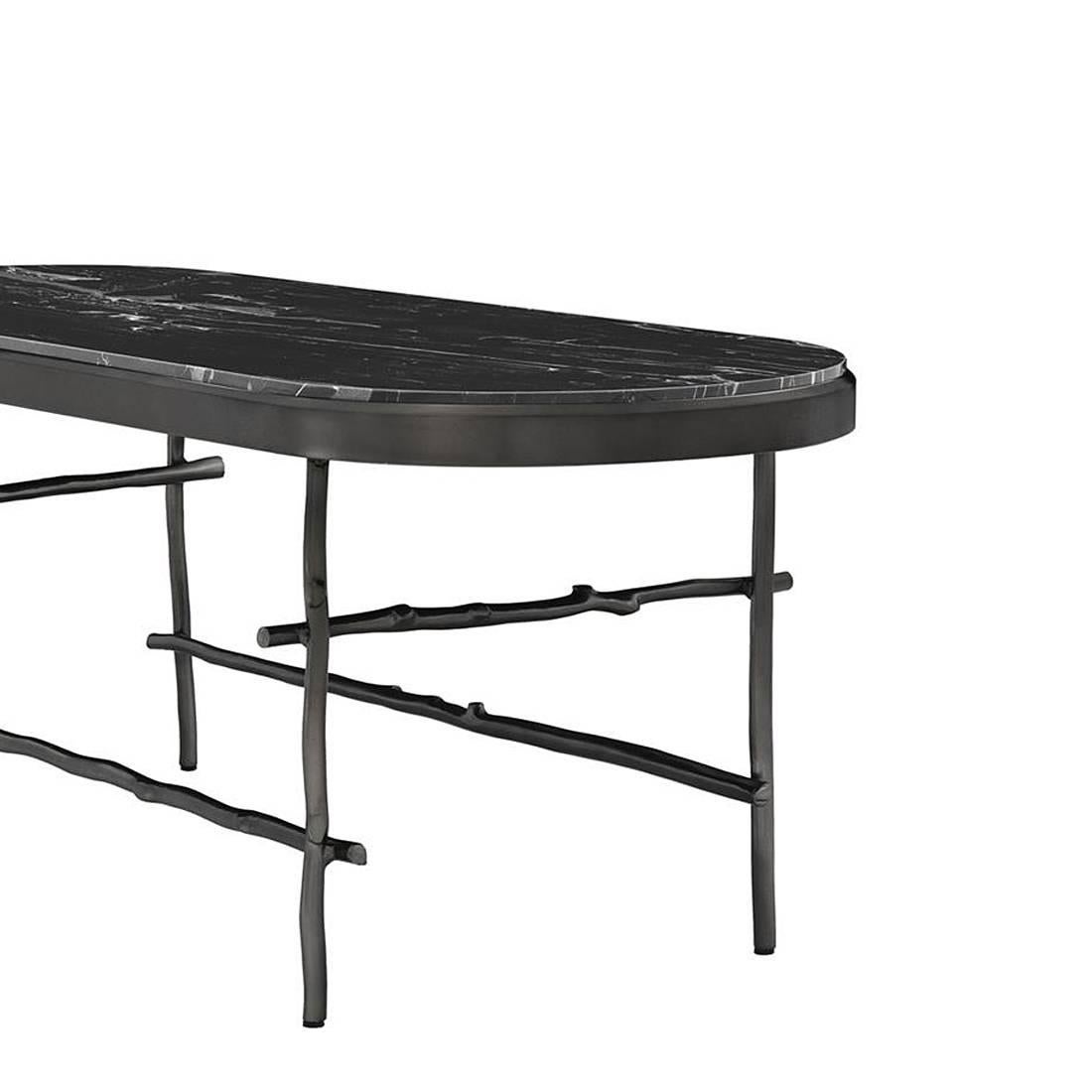 Blackened Black Branches Long Coffee Table with Black Marble Top For Sale