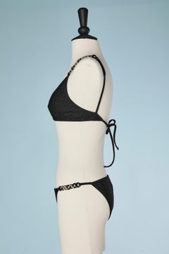 Black branded lycra bikini with gold and black chain Chanel