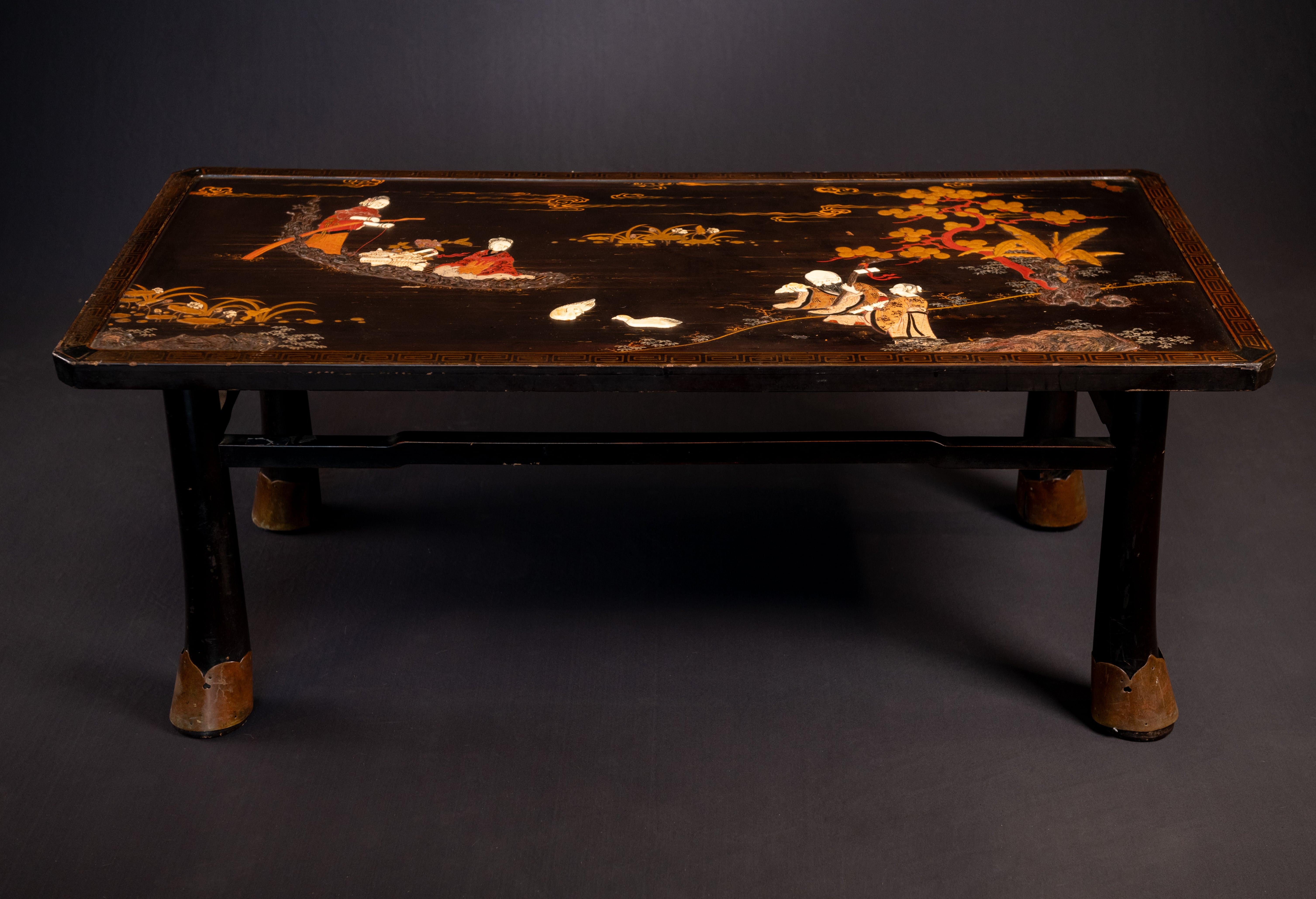 Black & Brass Coromandel Table with Greek Key Detail 4