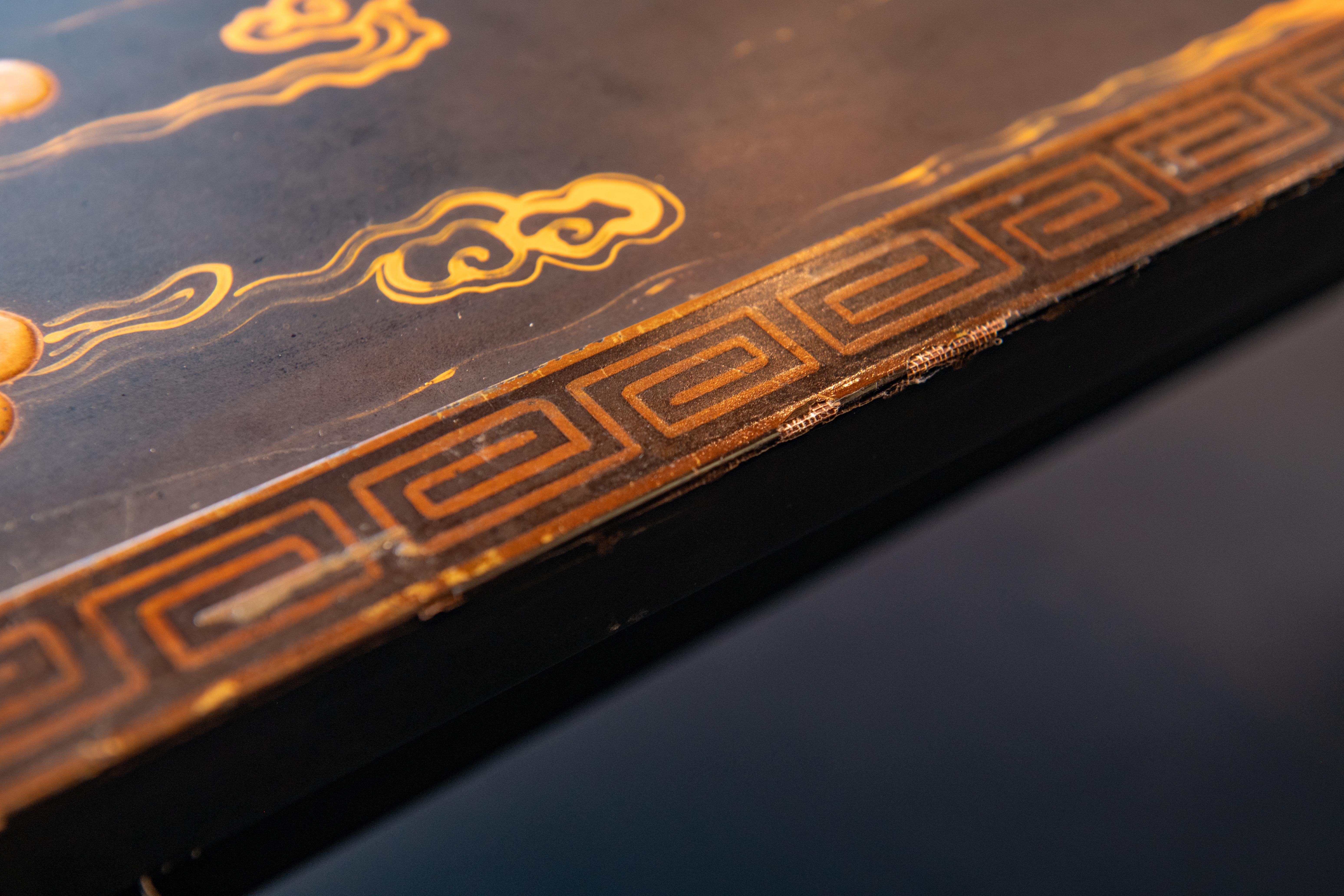 Black & Brass Coromandel Table with Greek Key Detail 3