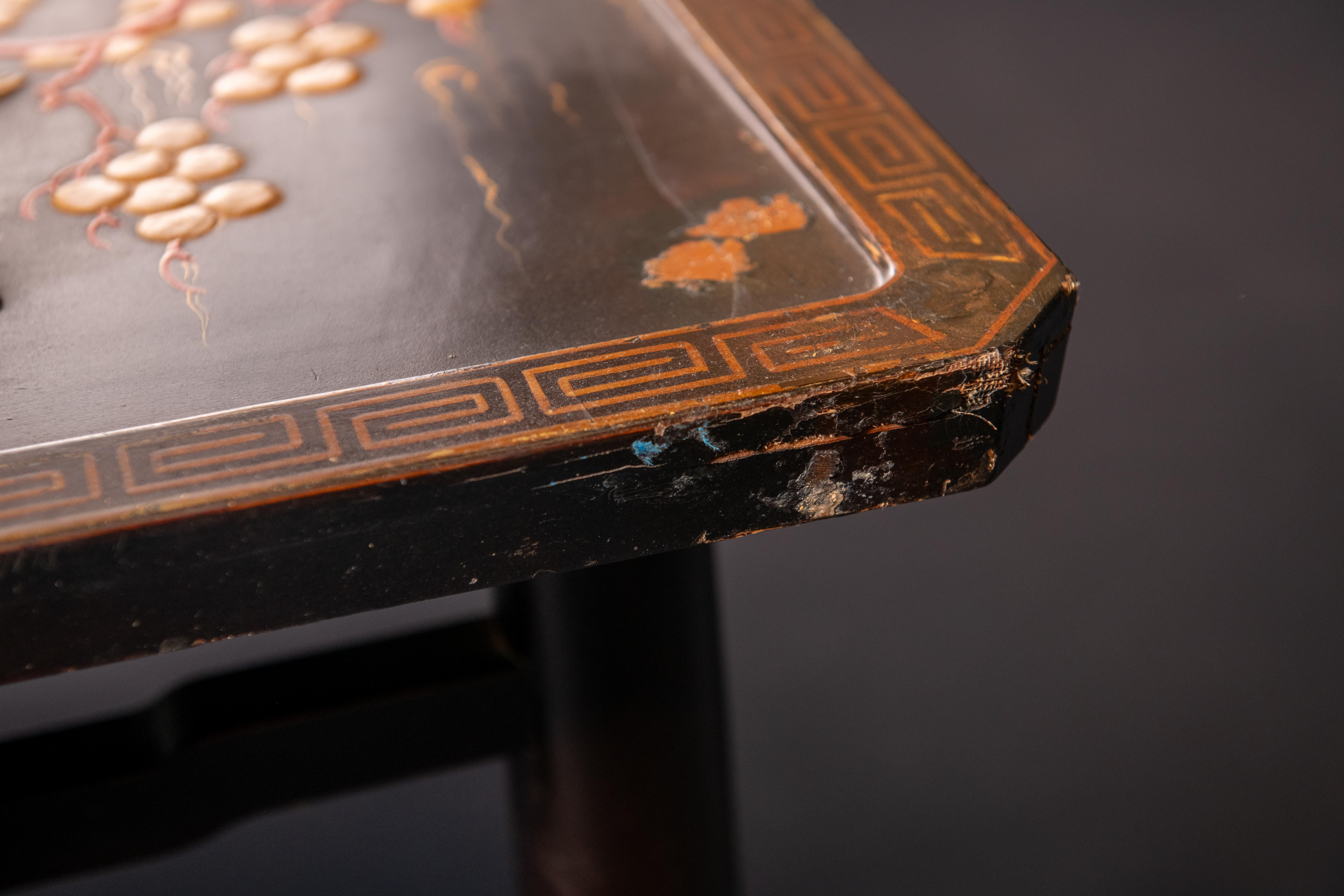Black & Brass Coromandel Table with Greek Key Detail In Good Condition In Wichita, KS