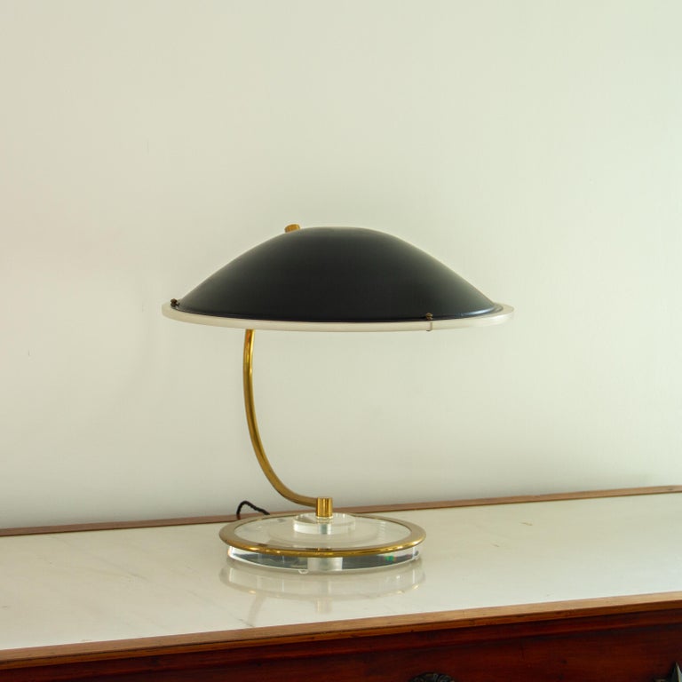 American Black and Brass Desk Lamp by Bauer, 1983 For Sale