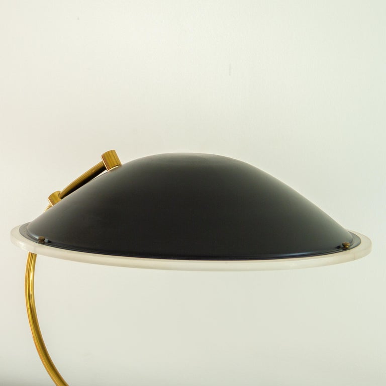 Lucite Black and Brass Desk Lamp by Bauer, 1983 For Sale