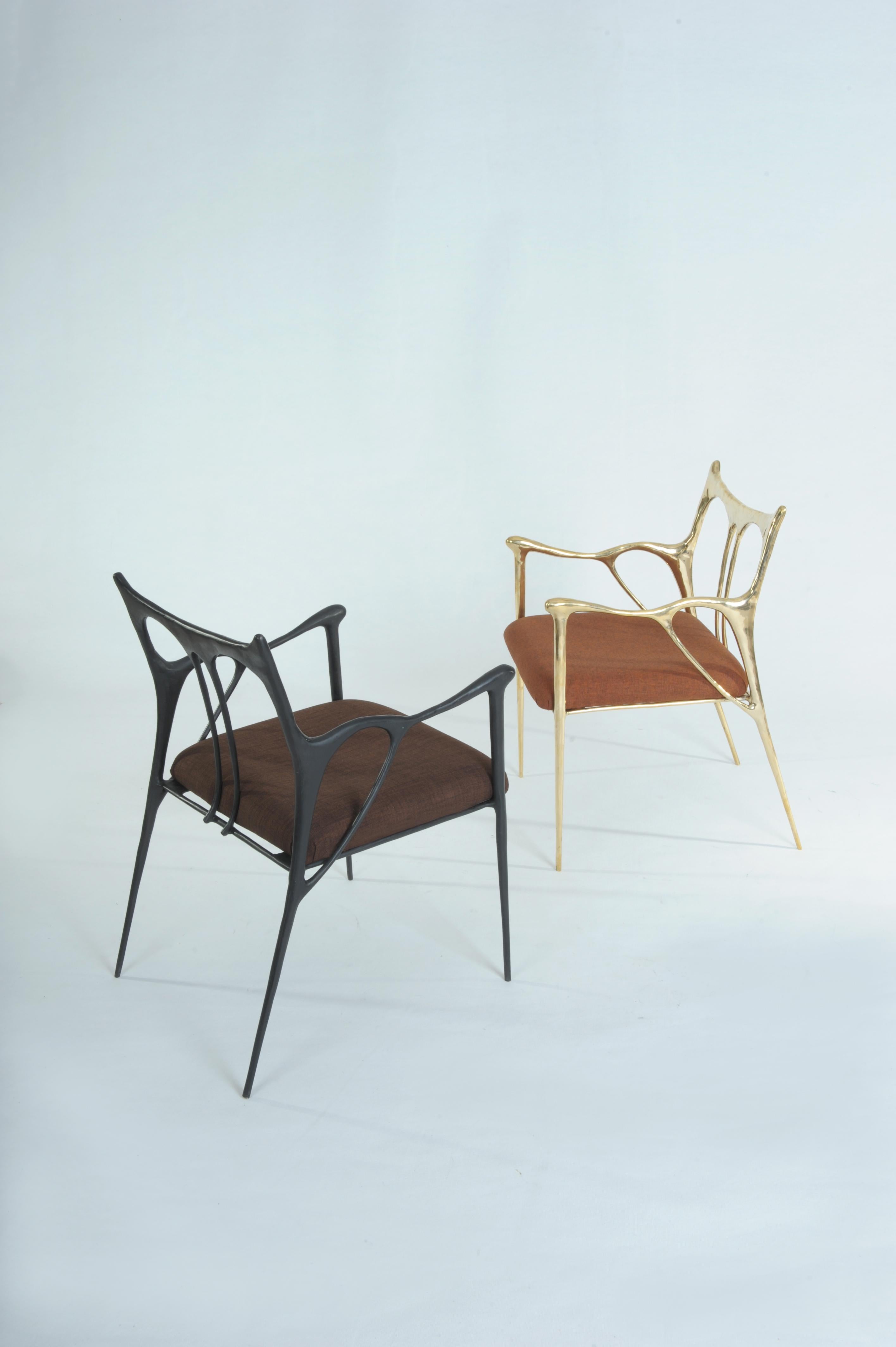 Thai Black Brass Sculpted Brass Chair, Misaya For Sale