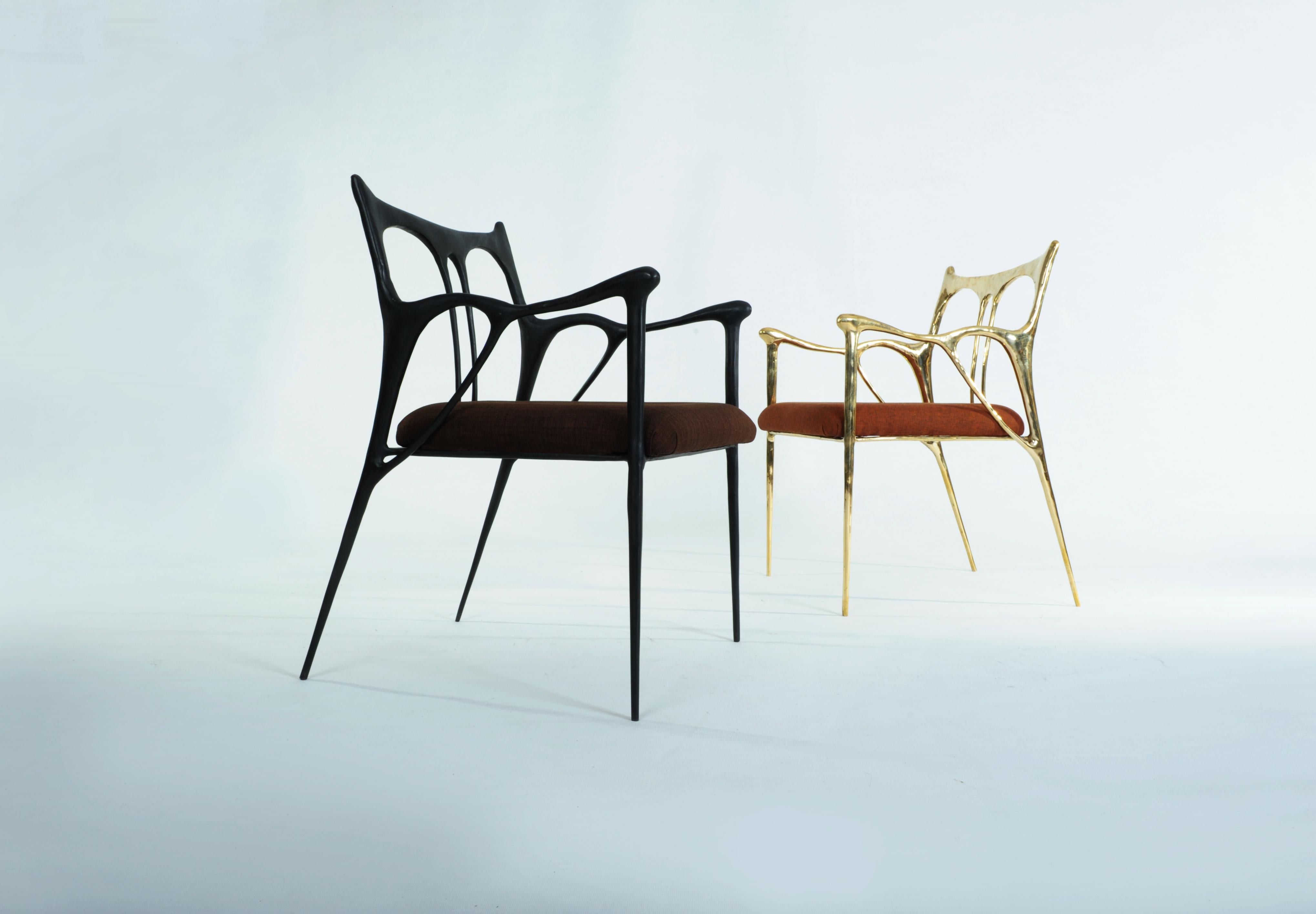 Black Brass Sculpted Brass Chair, Misaya In New Condition In Geneve, CH