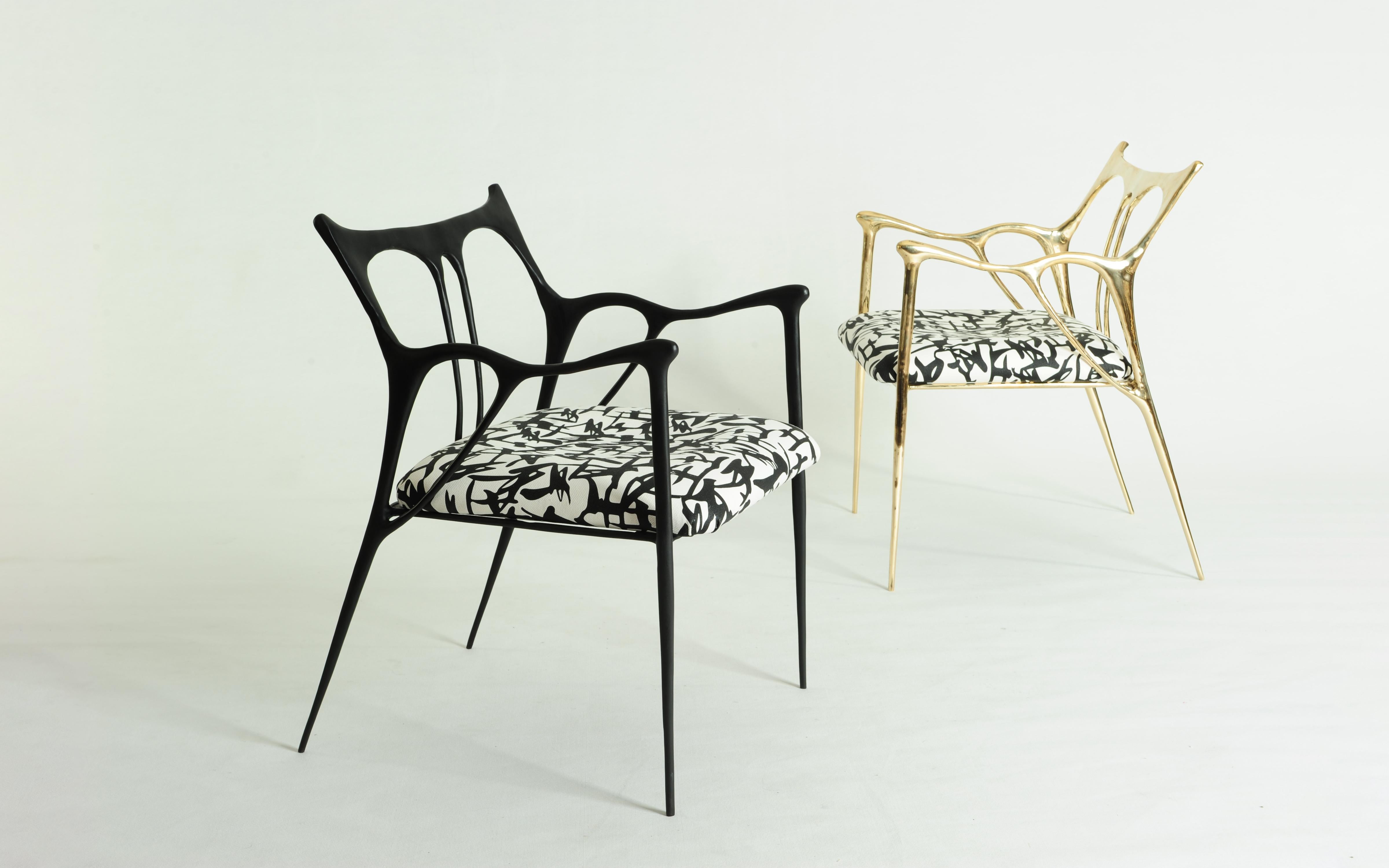Post-Modern Black Brass Sculpted Chair by Misaya For Sale