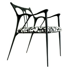 Black Brass Sculpted Chair with Black-and-White Pattern Upholstery by Misaya