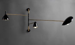 Black & Brass Three Shade Wall Light, Italy, circa 1960