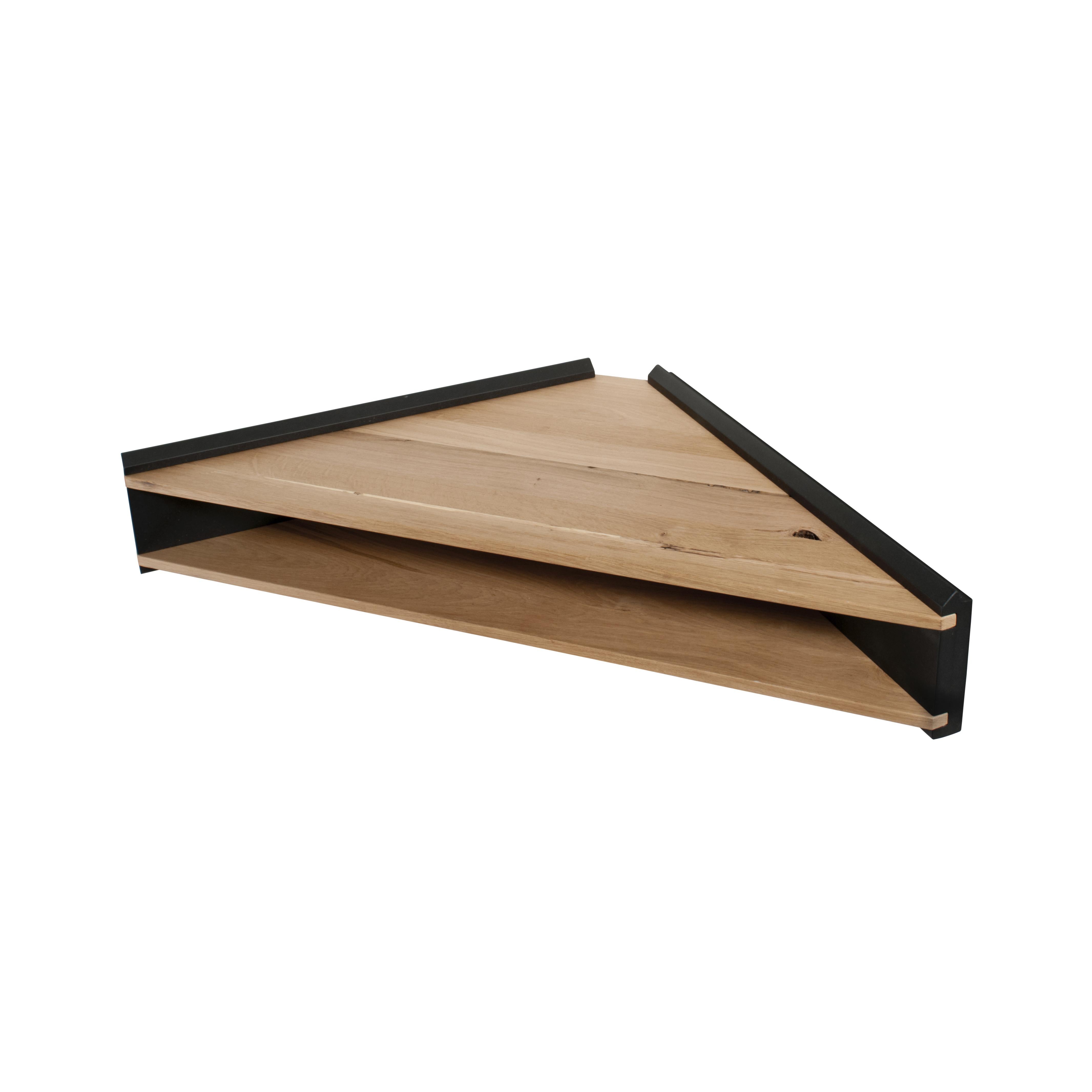 Black Briccola-ge Shelf by Colé Italia with Miki Astori
Dimensions: H.25; D.47 W.100
Materials: wall angular hanged writing desk; wall lacquered supports in wood pulp. 2 solid oak shelves with antique style wood inserts 

Also available: Red,