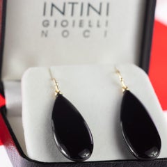 Schwarzer Brillant-Achat 18 Karat Gelbgold Cocktail-Tropfen-Ohrringe