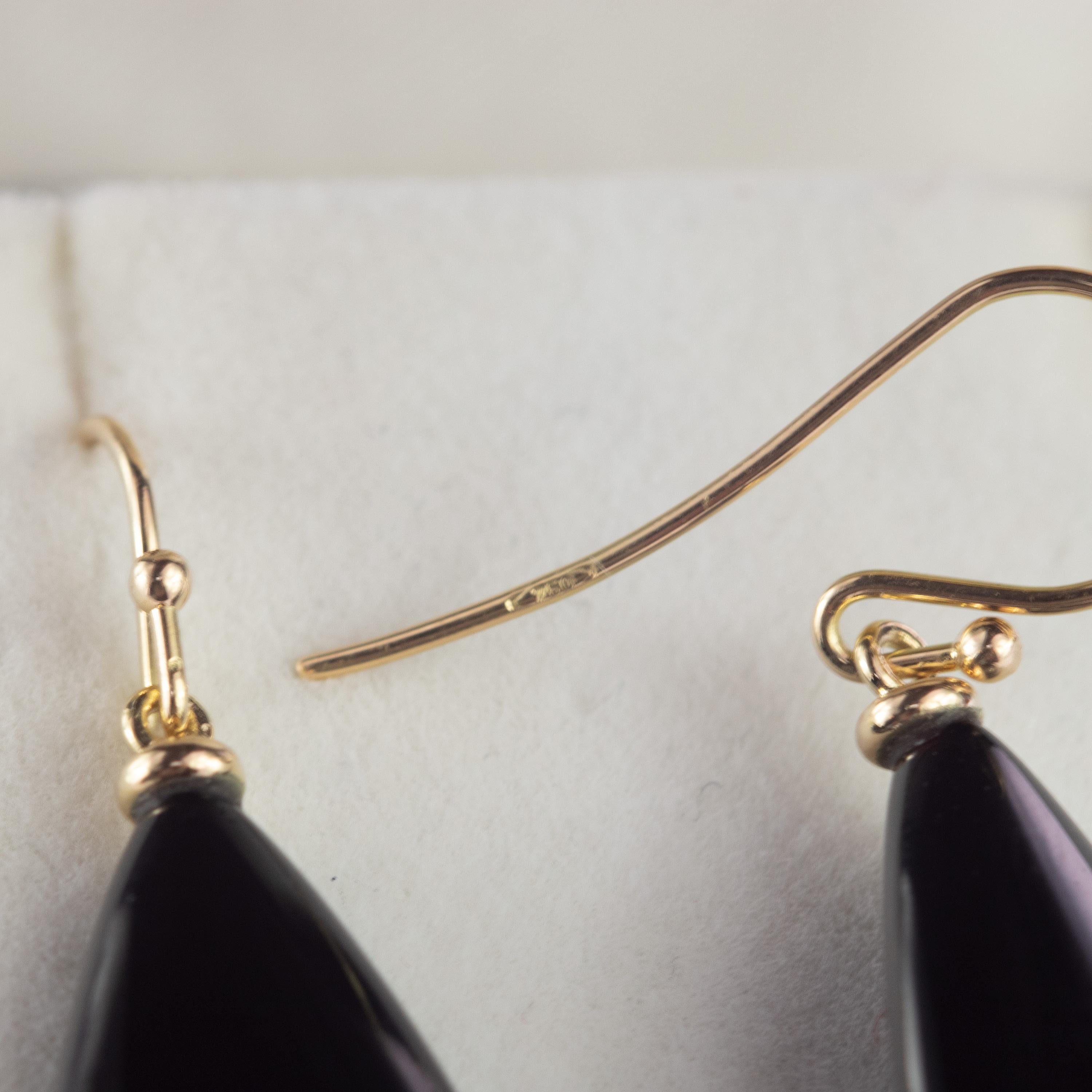 Mixed Cut Black Brilliant Agate 18 Karat Yellow Gold Cocktail Tear Drop Earrings For Sale