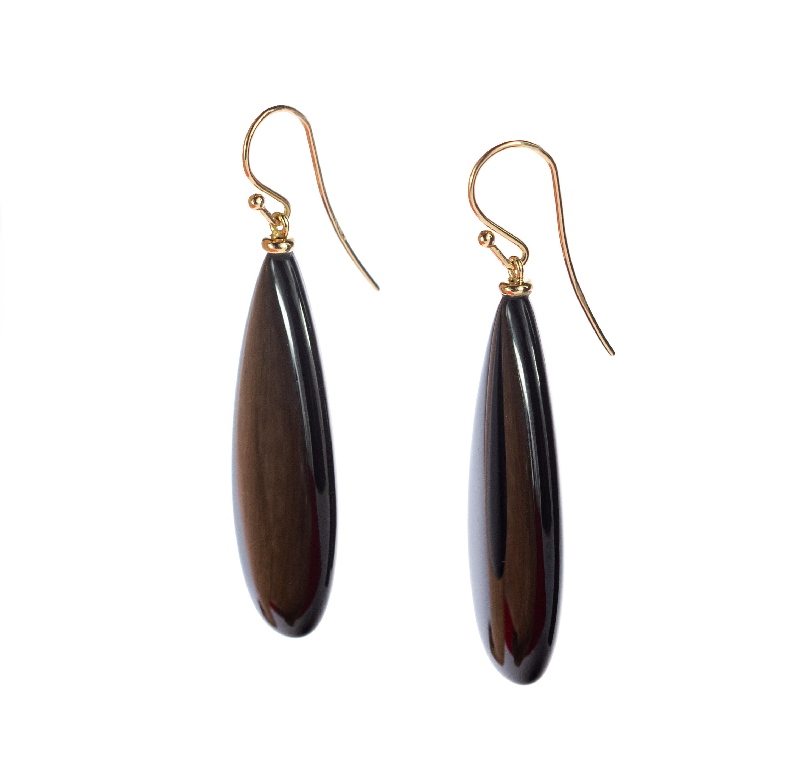 Black Brilliant Agate 18 Karat Yellow Gold Cocktail Tear Drop Earrings In Fair Condition For Sale In Milano, IT