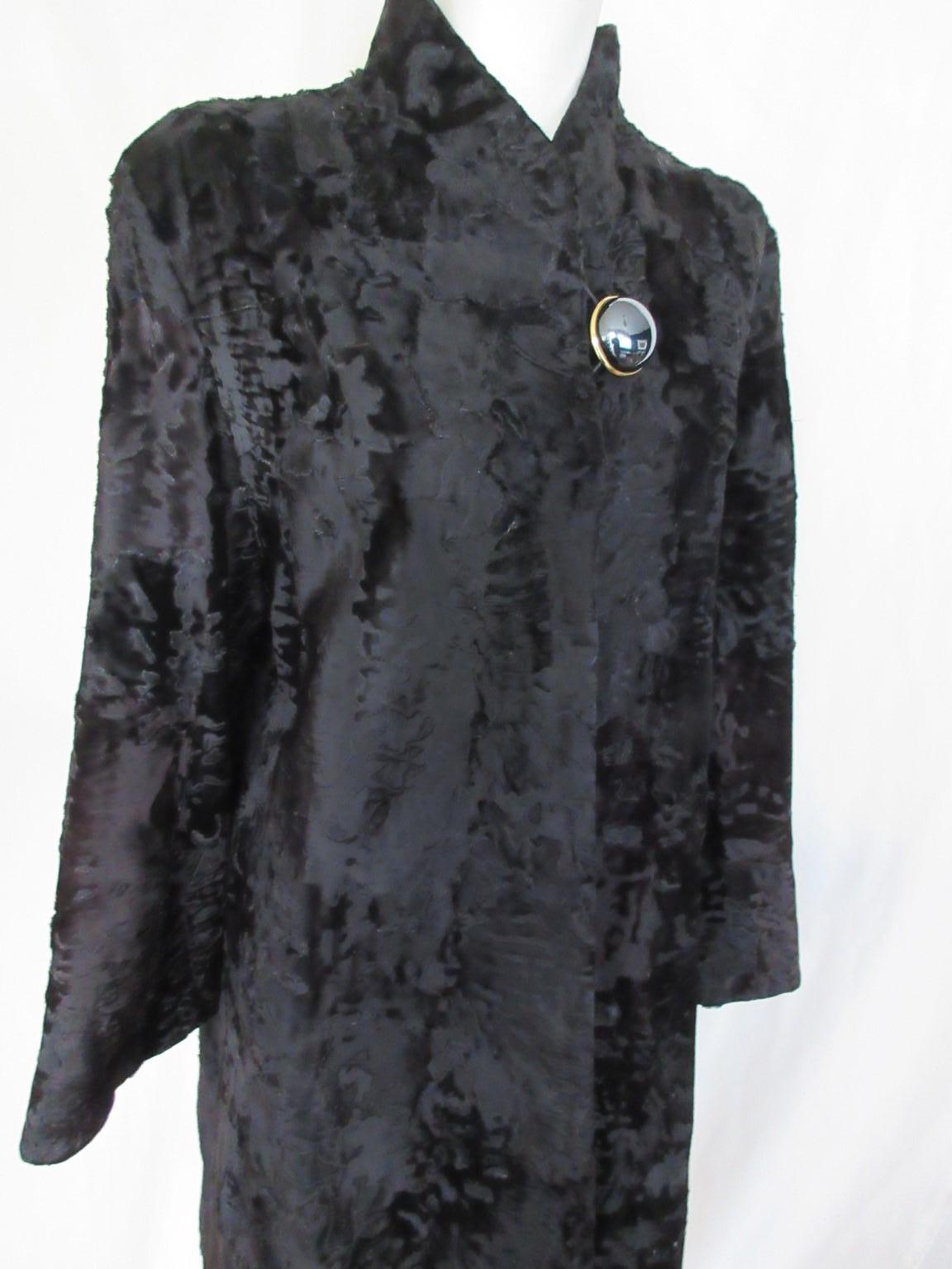 Black Broadtail Lamb Fur Coat For Sale 4