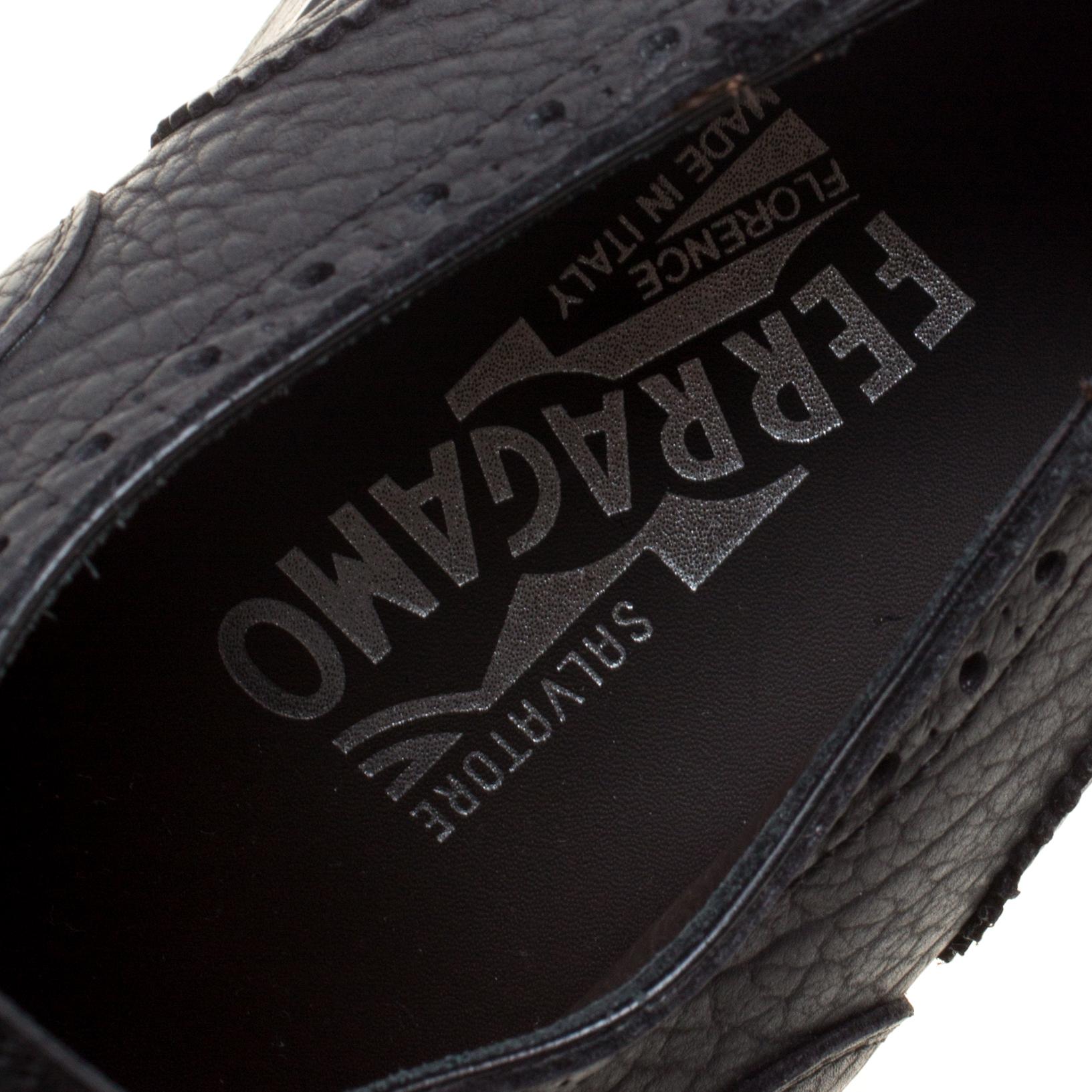 Black Brogue Leather Genesis Fringe Detail Wingtip Loafers Size 43.5 2