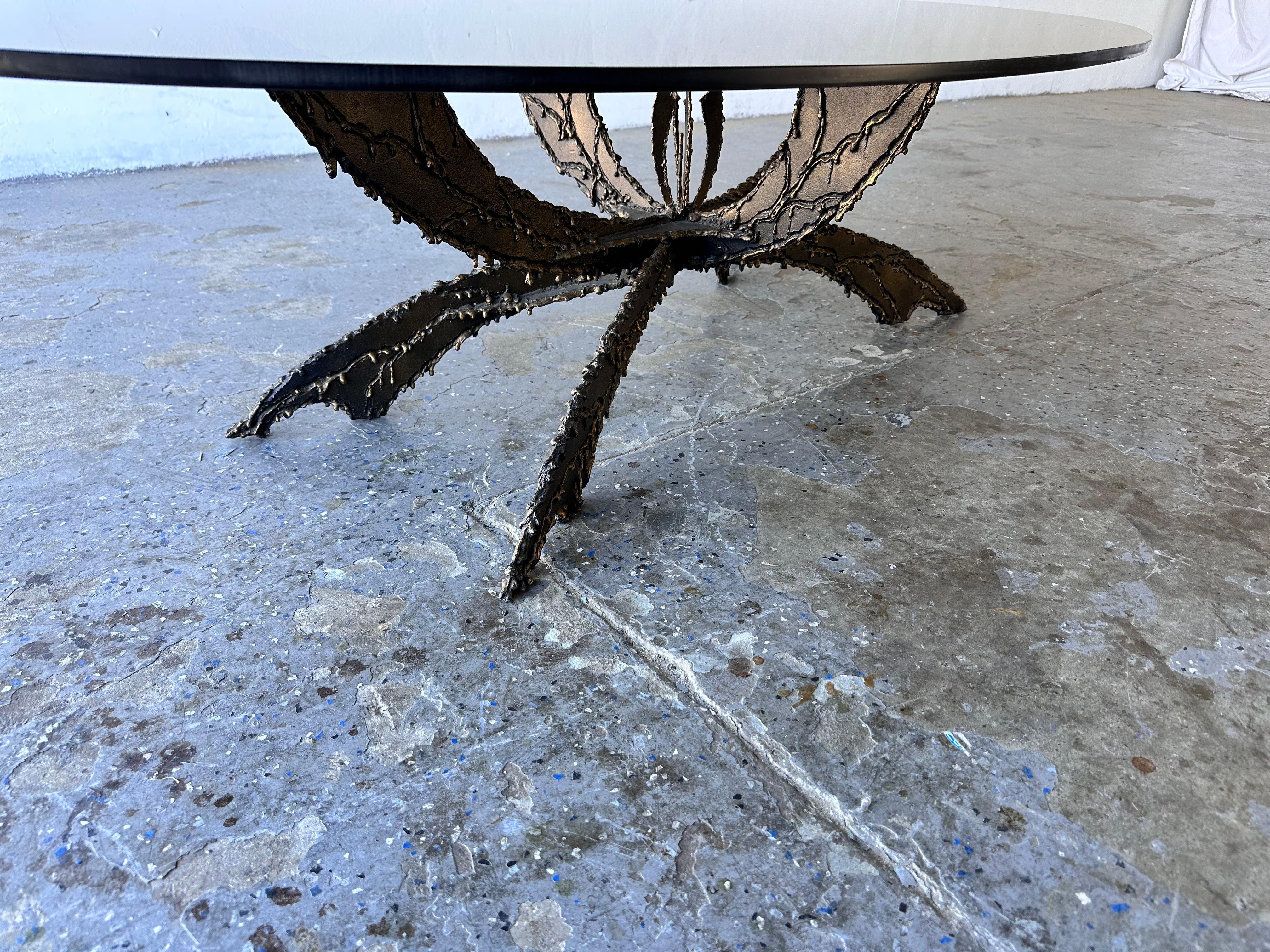 Black & Bronze Brutalist Sculpture Torch Cut  Coffee Table Atrib to Daniel Gluck For Sale 4