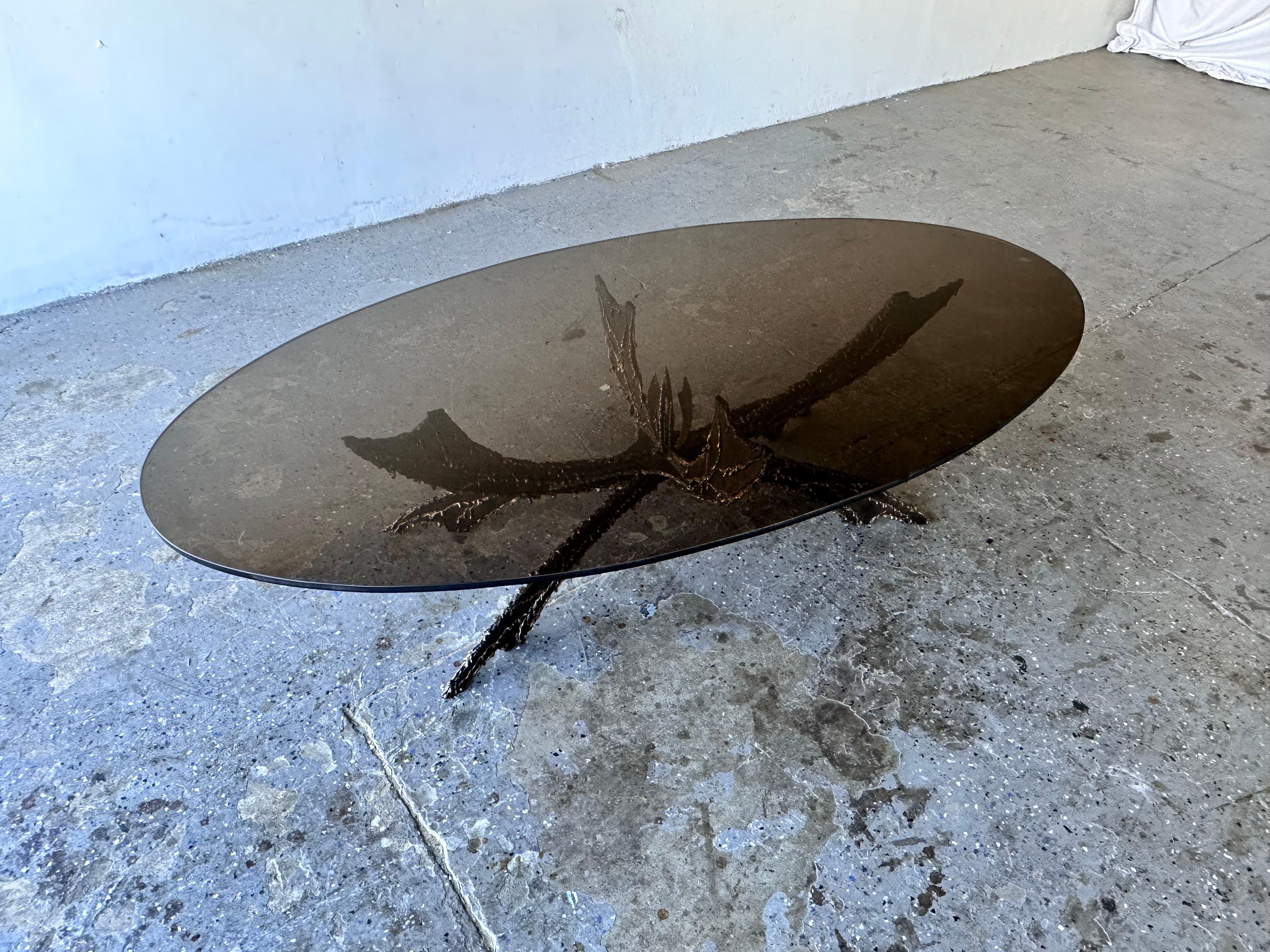 Black & Bronze Brutalist Sculpture Torch Cut  Coffee Table Atrib to Daniel Gluck For Sale 7