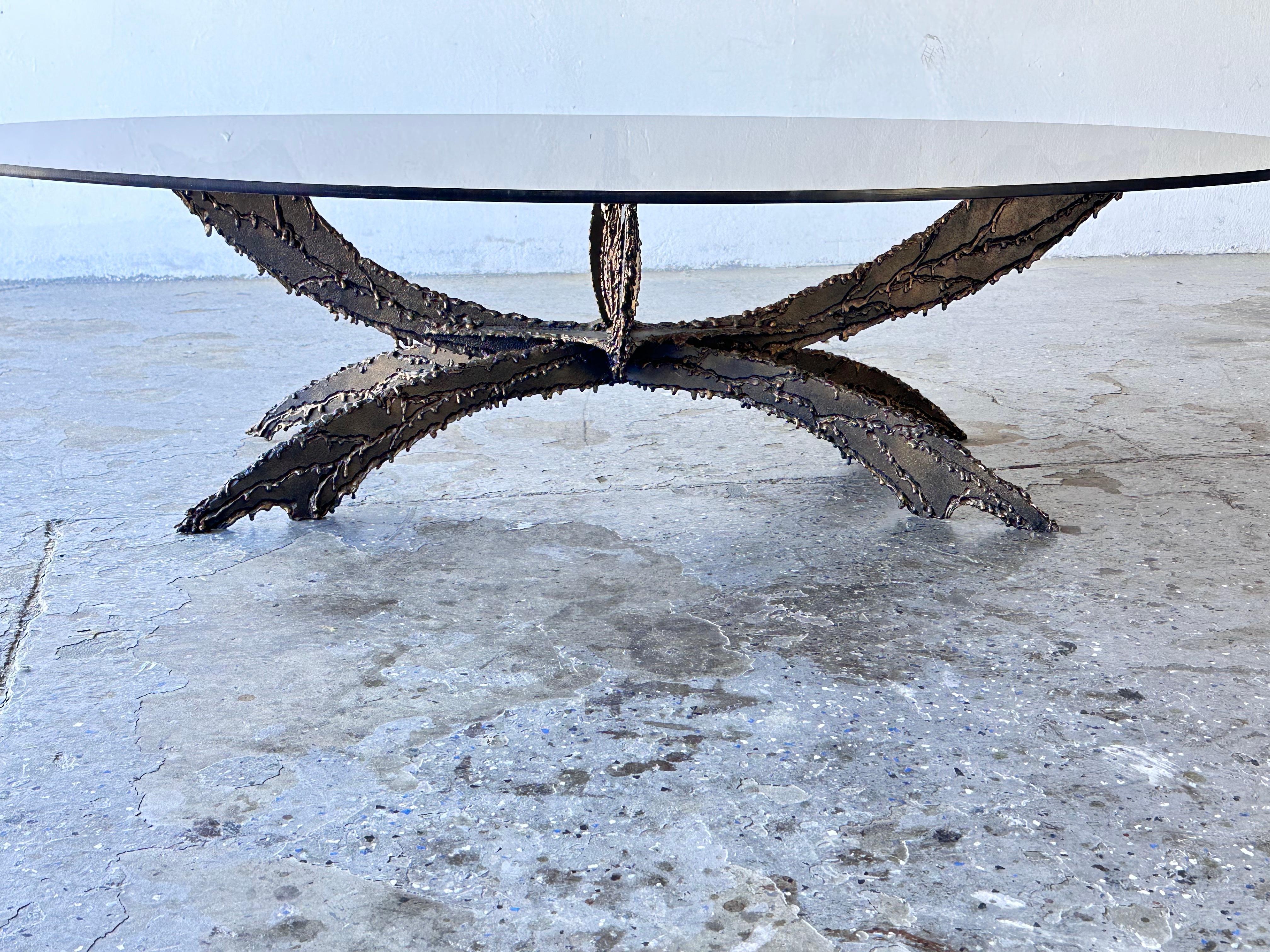 American Black & Bronze Brutalist Sculpture Torch Cut  Coffee Table Atrib to Daniel Gluck For Sale