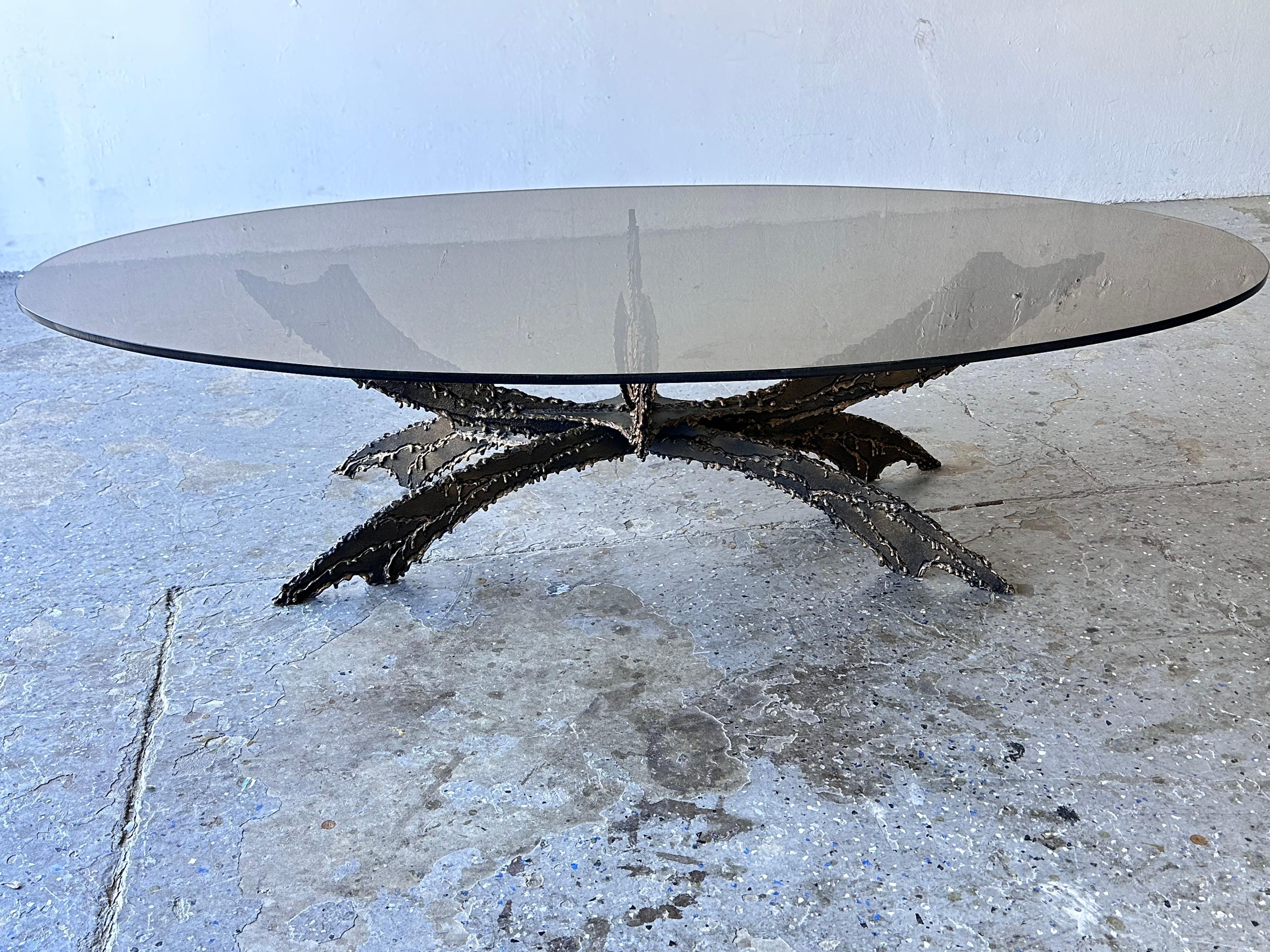 Late 20th Century Black & Bronze Brutalist Sculpture Torch Cut  Coffee Table Atrib to Daniel Gluck For Sale