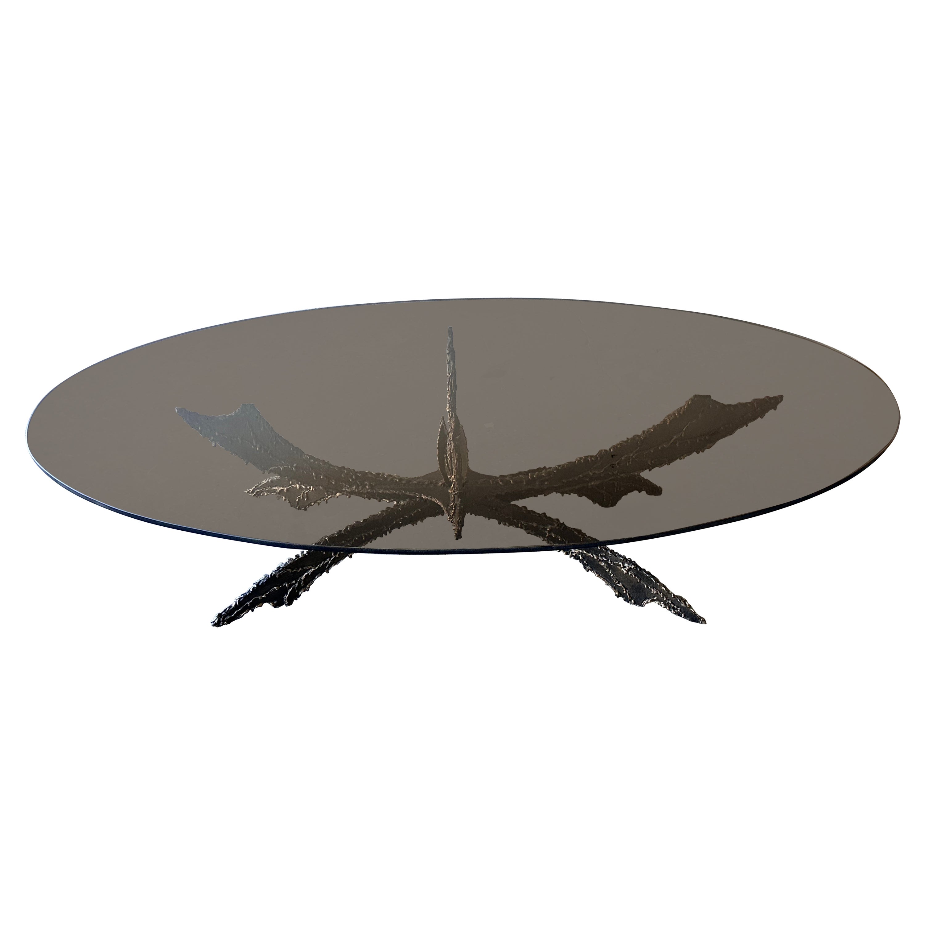 Black & Bronze Brutalist Sculpture Torch Cut  Coffee Table Atrib to Daniel Gluck