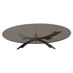 Black & Bronze Brutalist Sculpture Torch Cut  Coffee Table Atrib to Daniel Gluck