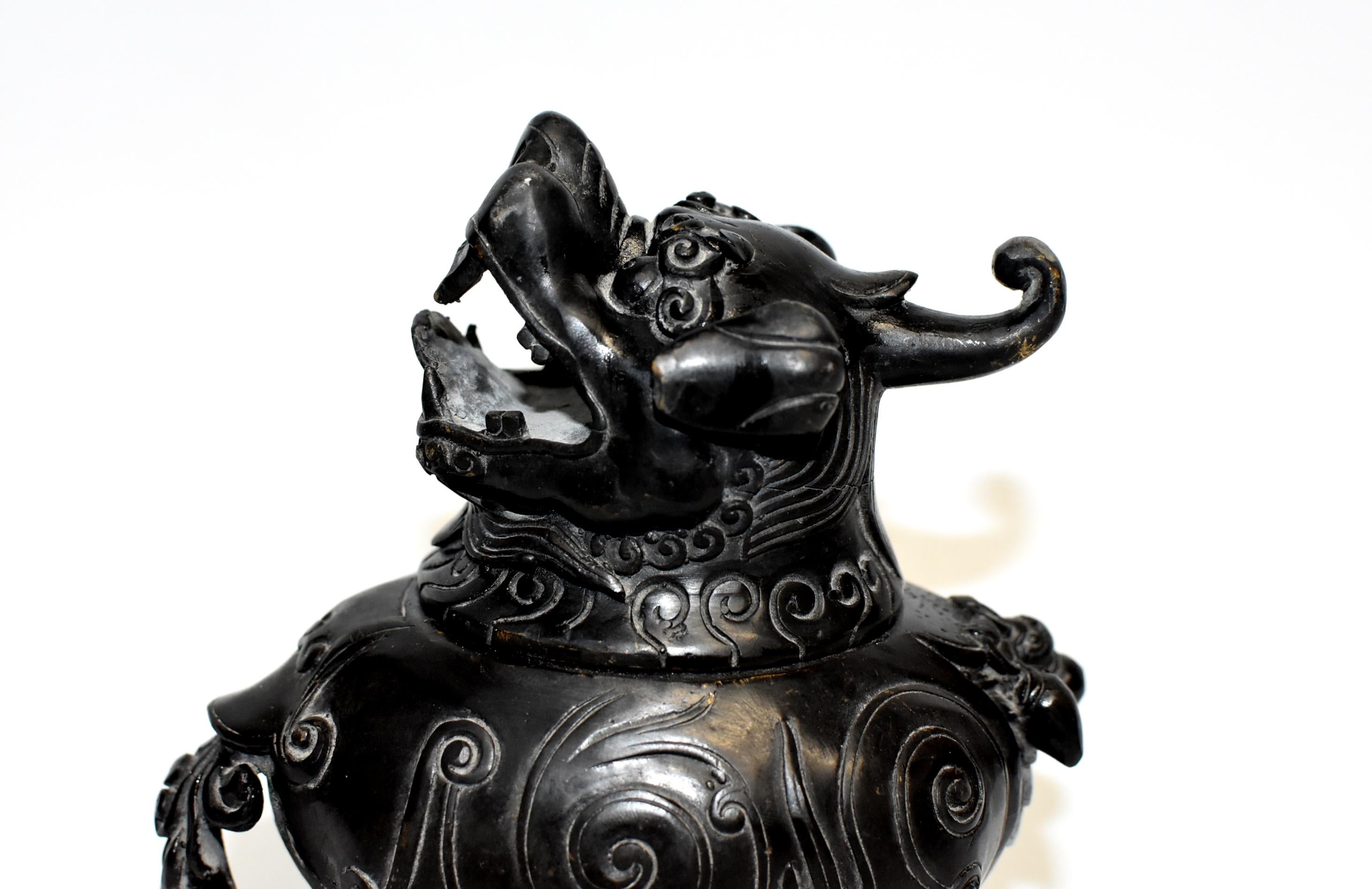 Black Bronze Incense Burner in Beast Form In Good Condition In Somis, CA