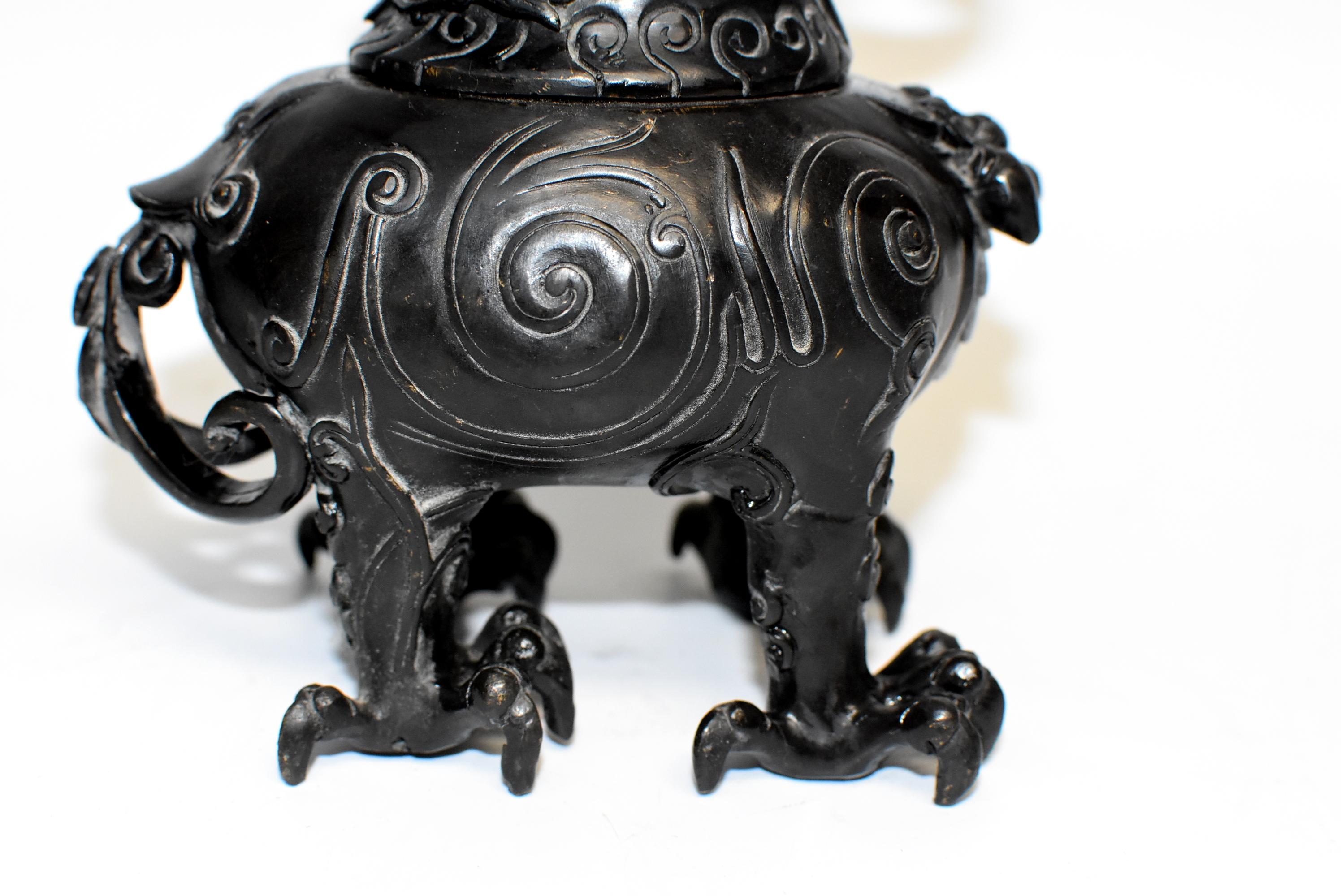 20th Century Black Bronze Censer in Beast Form For Sale