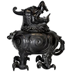 Vintage Black Bronze Incense Burner in Beast Form
