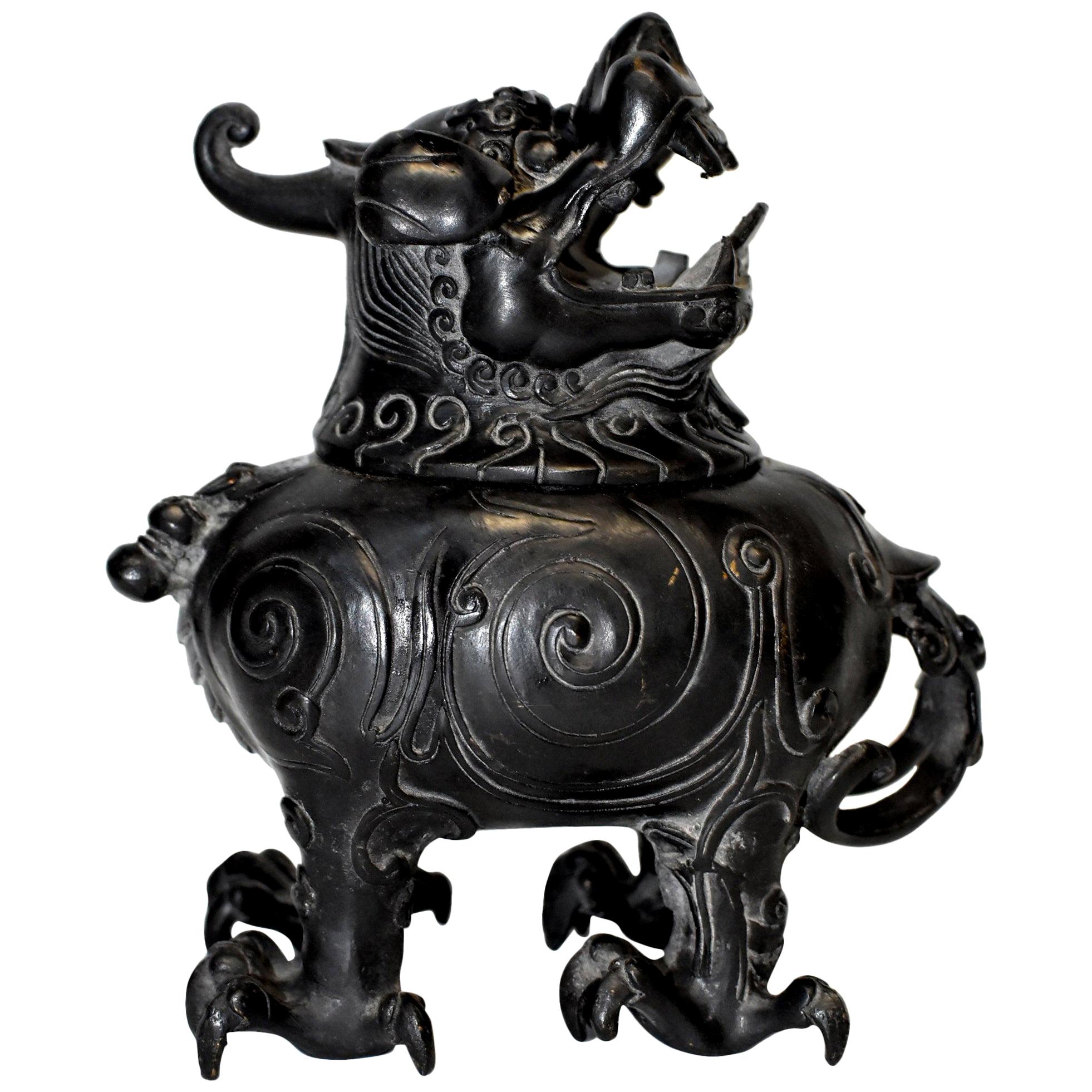 Black Bronze Censer in Beast Form For Sale