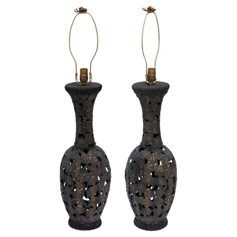 MCM Pair Black Geometric Iron Lamps For Sale at 1stDibs