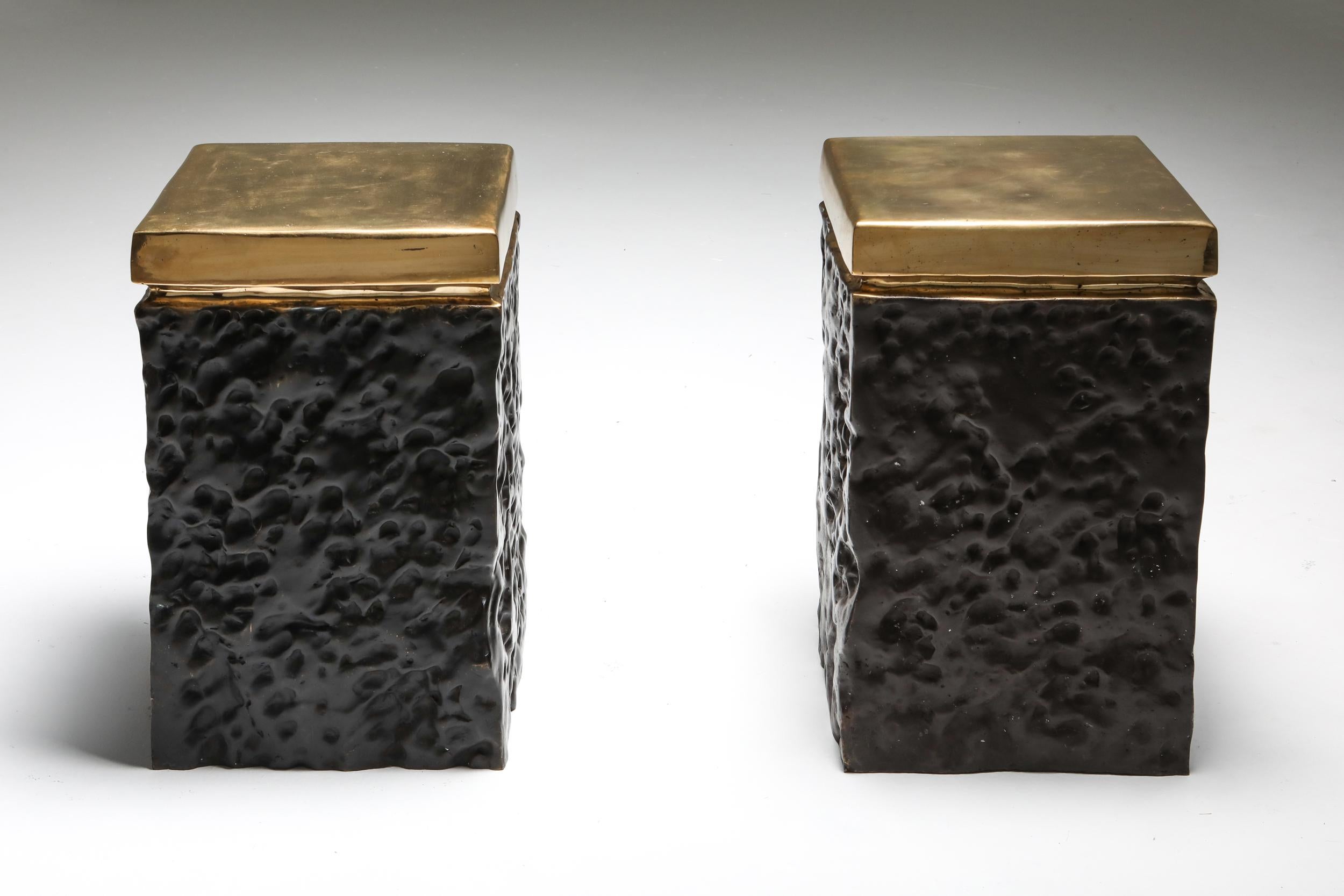 European Black and Bronze Lava Stools 