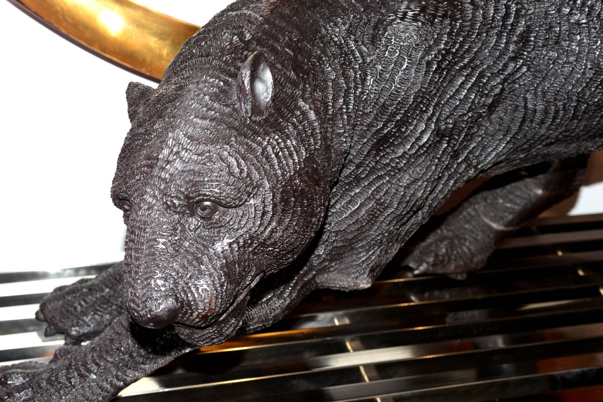Panther-Skulptur aus schwarzer Bronze (Handgefertigt) im Angebot