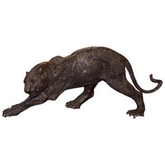 Antique Black Bronze Panther Sculpture