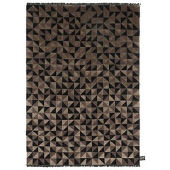 Black & Bronze Wool + Silk Mid Mod Geometric Rug CC-Tapis